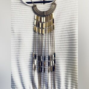 Y2K vintage Gold tone fringe statement bib Necklace